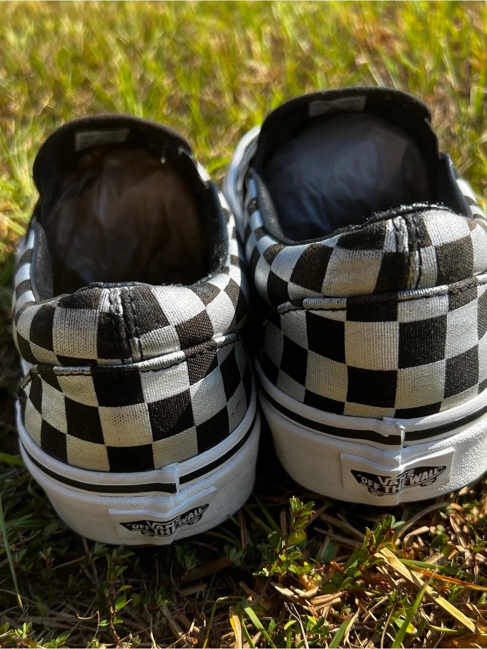 CLEAN Vans size 9 Womens Slip On Checkerboard Silver shoes